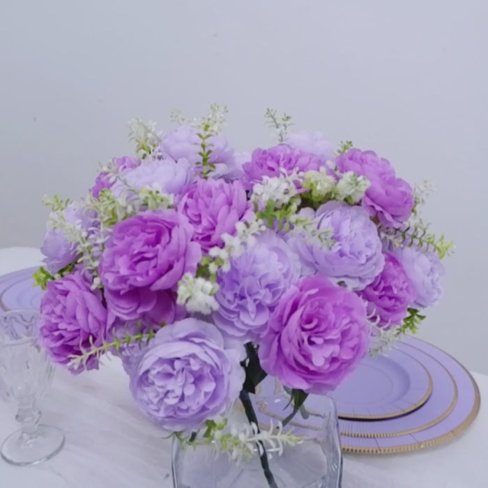 lavender fake flower arrangement 2-Pack Artificial Peony Flower Bouquet – 14" Lavender Lilac Silk Floral Arrangement For Wedding Centerpieces, Home Or Table Decor