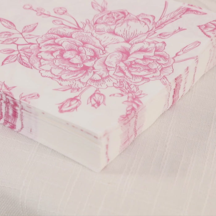 Matte pink floral dinner napkins, highly absorbent and soft, perfect for parties.