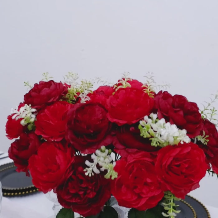 Burgundy artificial peony flower bouquet for wedding centerpieces or home decor.
