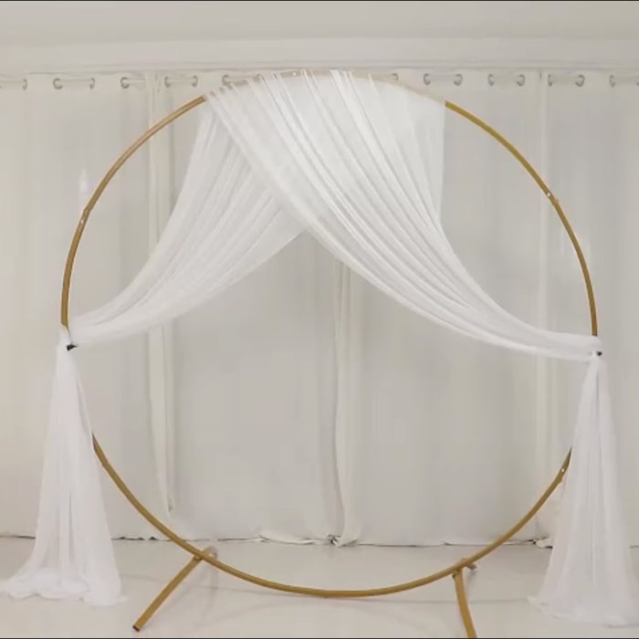 White sheer wedding arch drape backdrop, 5ftx32ft, elegant ceiling decor.