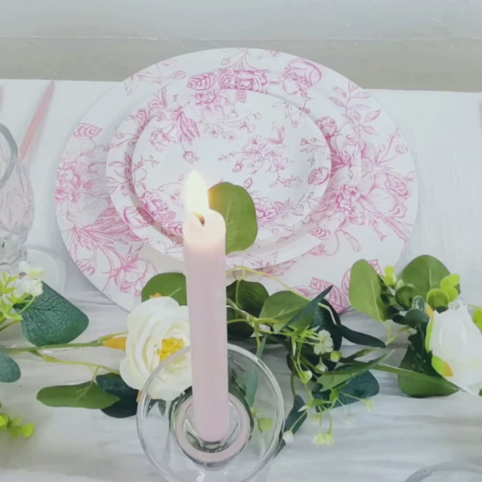 White and pink floral dinner plates for chic events.