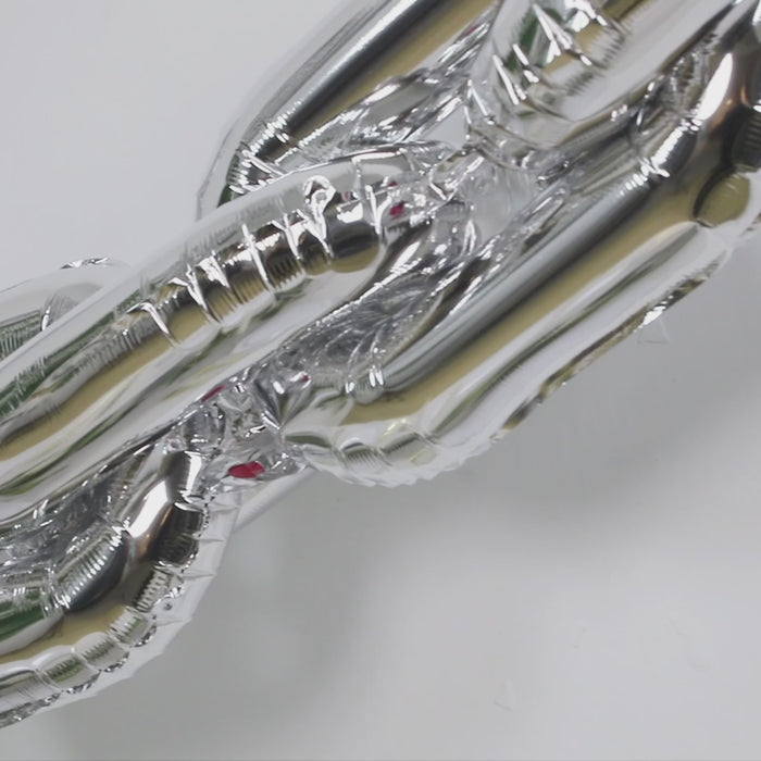 Silver chain link balloons for parties and events. Durable and festive decor.