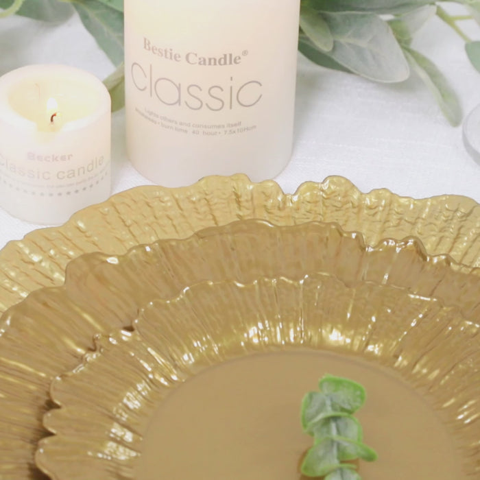 Gold 7" dessert plates with elegant reef design, perfect for parties.