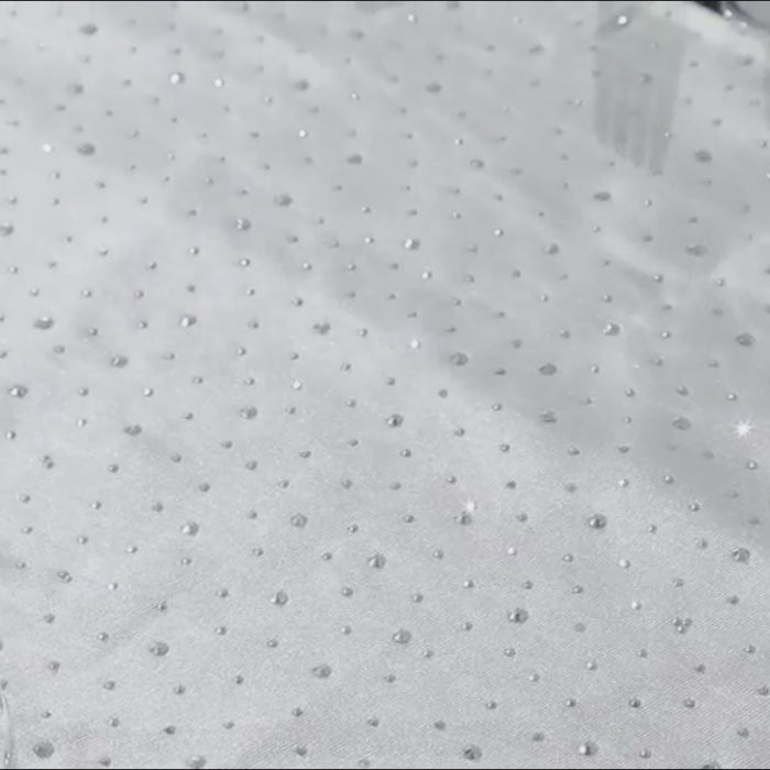 White 20"x20" wrinkle-free reusable cloth napkins with rhinestone accents.