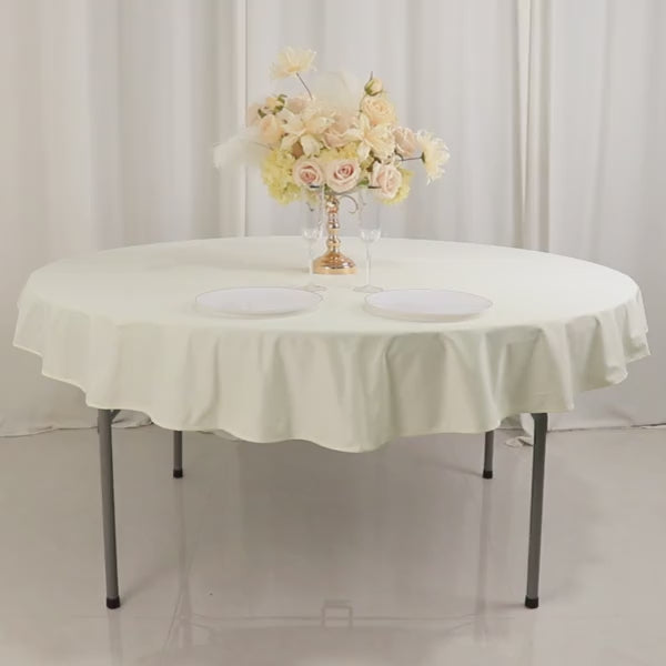 Ivory Scuba Round Tablecloth 70" - Wrinkle Free Table Cover