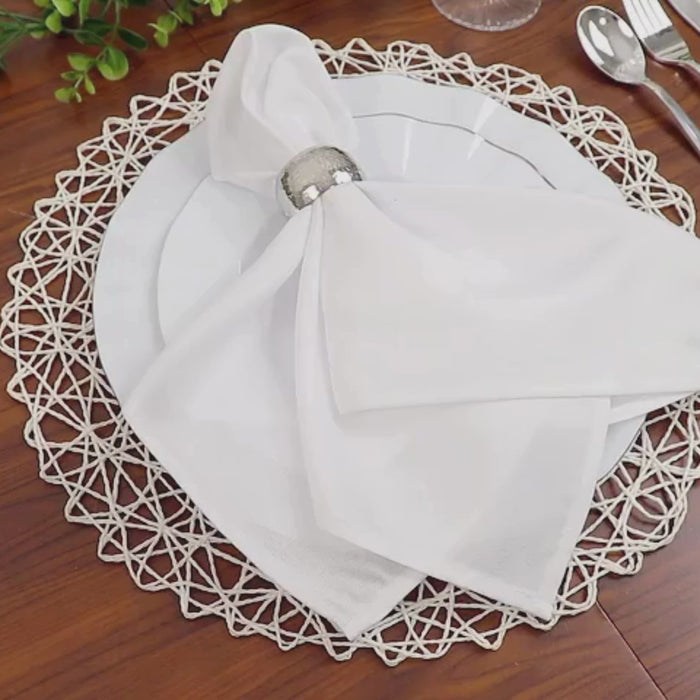 White woven fiber placemat with stylish dining setting.