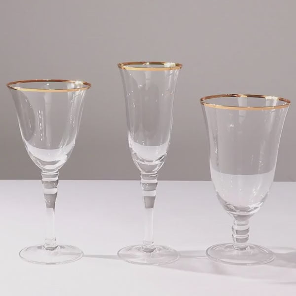 6-Pack Clear Red Wine Glasses 16Oz Gold Rimmed Design With Short Beaded Stem 7