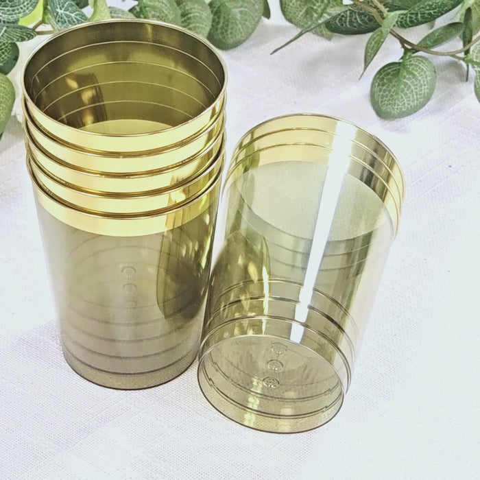 25-Pack Dusty Sage Green Plastic Tumbler Cups with Gold Rim for Parties