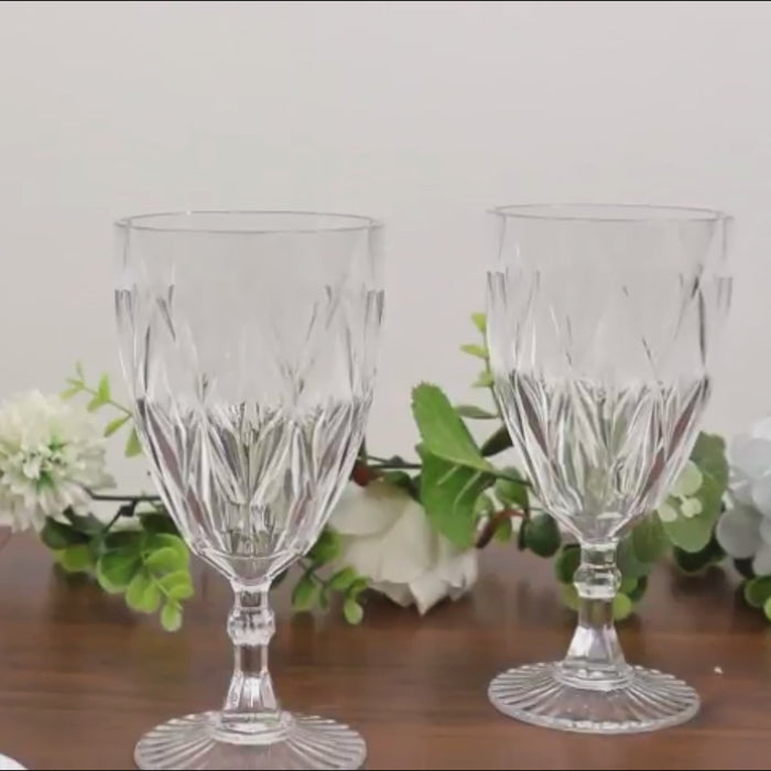 Clear diamond cut vintage plastic wine goblets – 11oz reusable cocktail glasses.