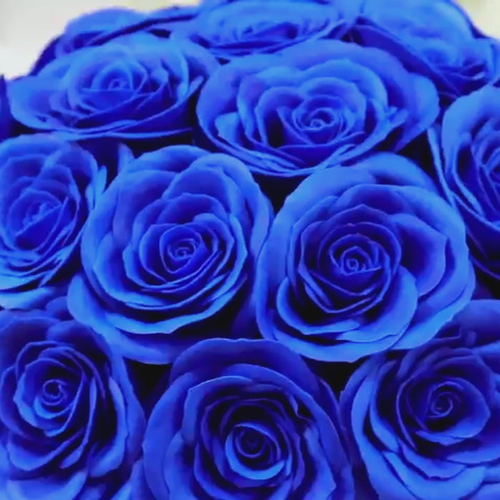 Royal Blue Rose Centerpiece Arrangement in a Black Gift Box