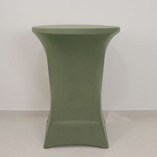 Dusty sage green spandex cocktail table cover for high top tables.