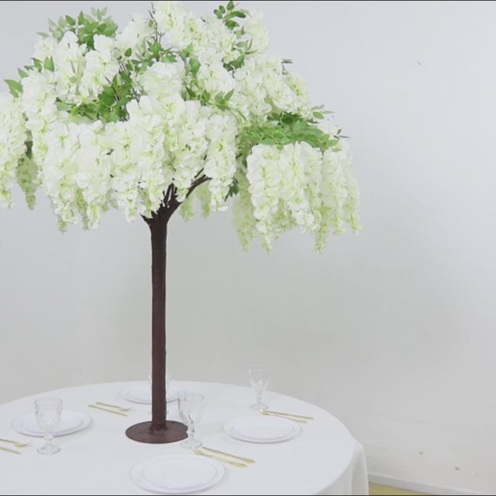 White Wisteria Tree – Romantic faux flower decor for aisles and photo backdrops.