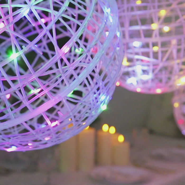 White woven rattan orbs with multicolor LEDs and 8 lighting modes.