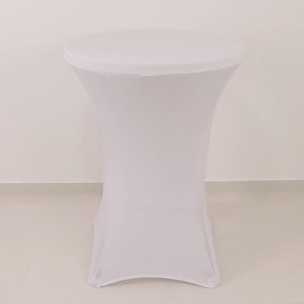 White spandex cocktail table cover for 36" round high top tables.