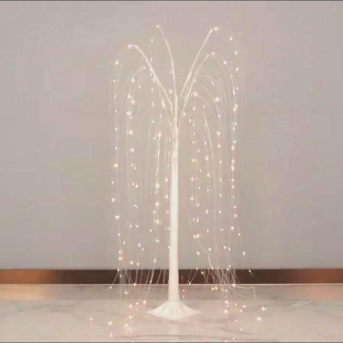 White LED weeping willow tree light with 180 warm white LEDs.