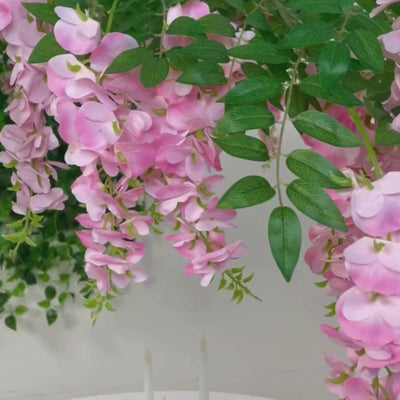 Lavender lilac artificial silk wisteria vine hanging garland chandelier.