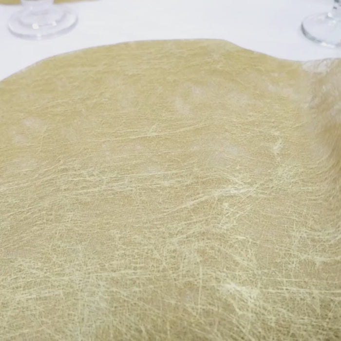 Metallic gold round placemat for dining and events, 13" size.