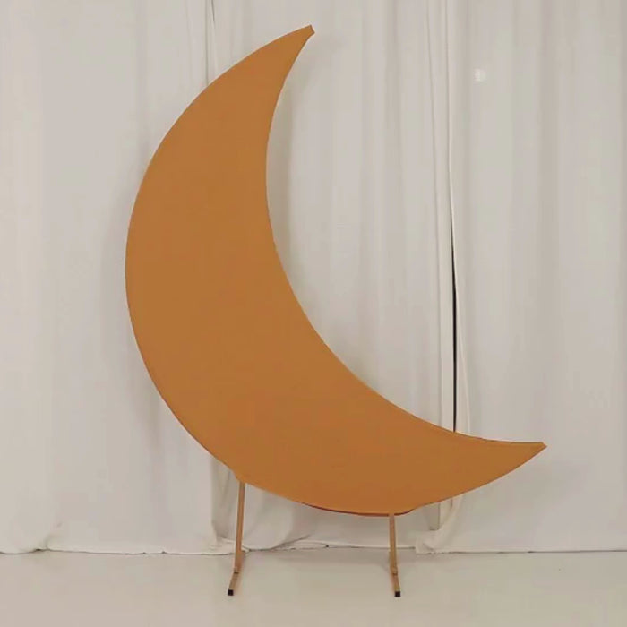 Gold crescent moon wedding arch cover backdrop.