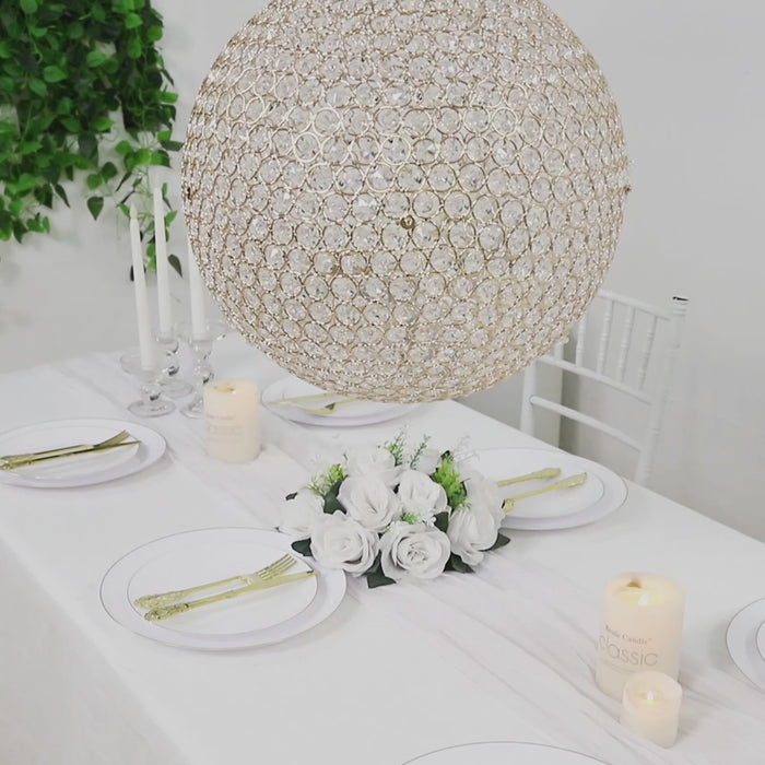 Gold crystal globe chandelier pendant for elegant dining decor.
