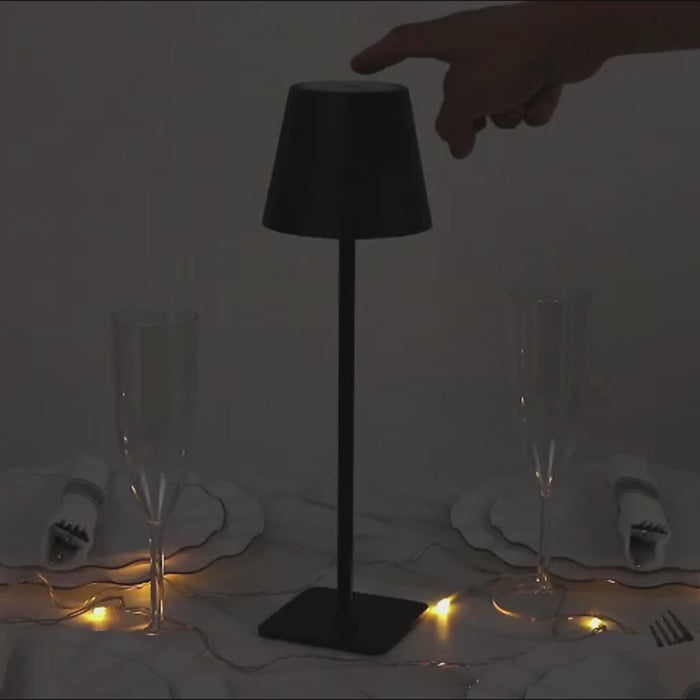 Heavy duty black metal LED table lamp with classic empire shade.