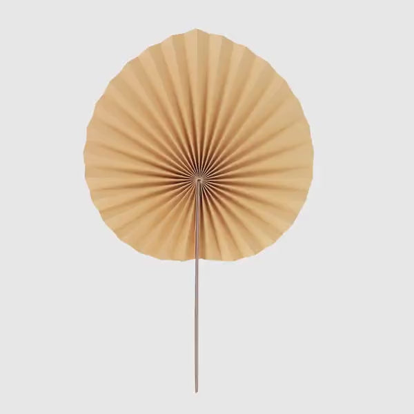 Natural dried palm leaf fan for boho decor, 25 inches, in a warm beige color.