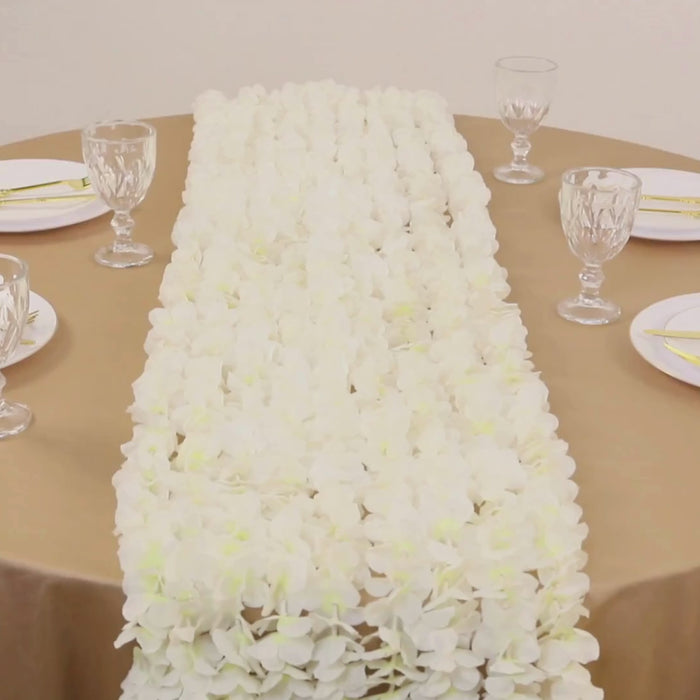 White artificial wisteria flower garland for wedding decor.