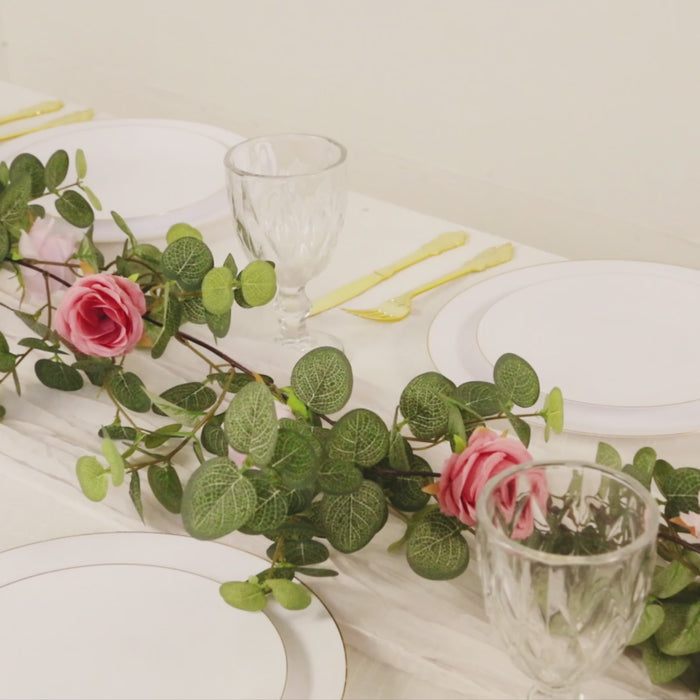 Blush silk roses and greenery garland, 6ft long decorative vine.