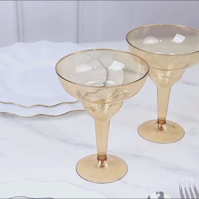 Amber gold disposable margarita glasses for cocktails, 10oz, 20-pack.