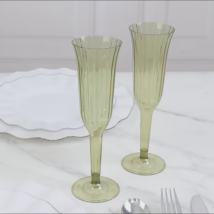 24-Pack 6oz Dusty Sage Green Plastic Champagne Flutes with Flared Design