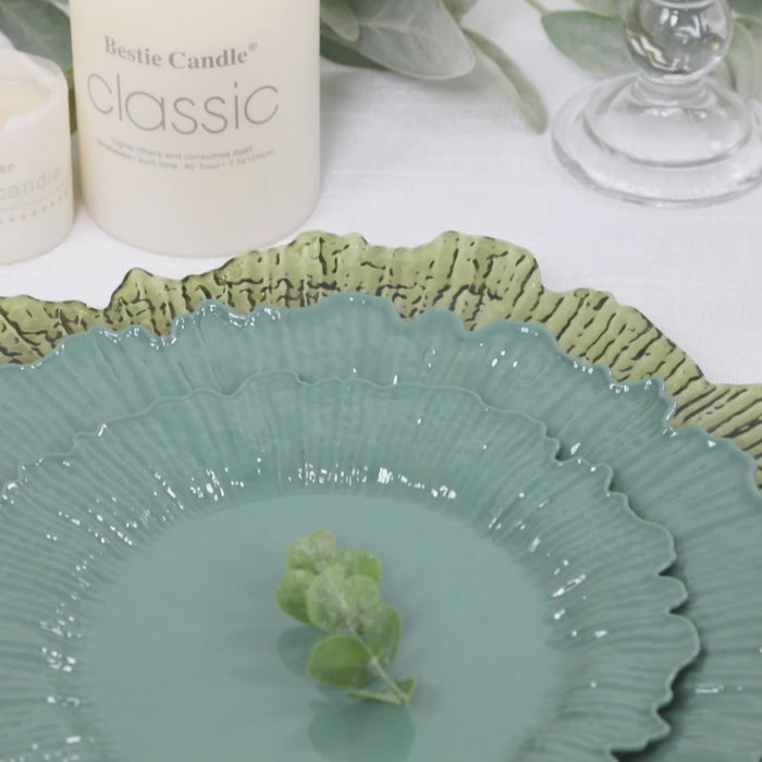 Dusty sage green reef design disposable plates for elegant dining.