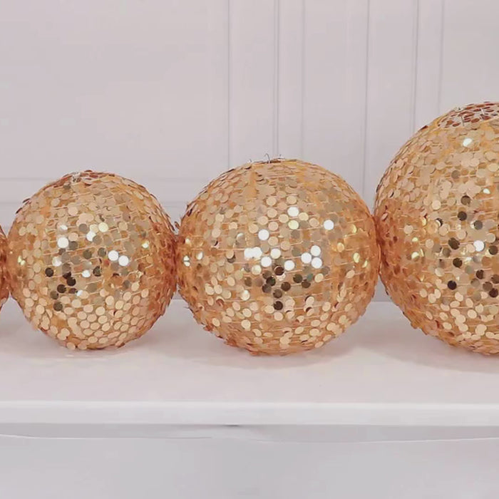 Shimmer gold sequin hanging lanterns, decorative round fabric lampshades.