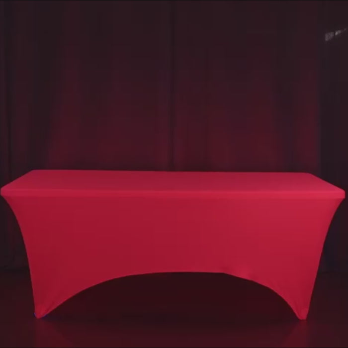 Glow Neon Fuchsia Fitted Tablecloth on a rectangular table.