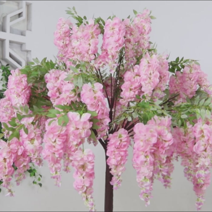 5ft freestanding blush wisteria tree with romantic faux flowers.
