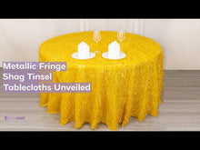 Gold Metallic Fringe Shag Tinsel Round Polyester Tablecloth 120" for 5 Foot Table With Floor-Length Drop