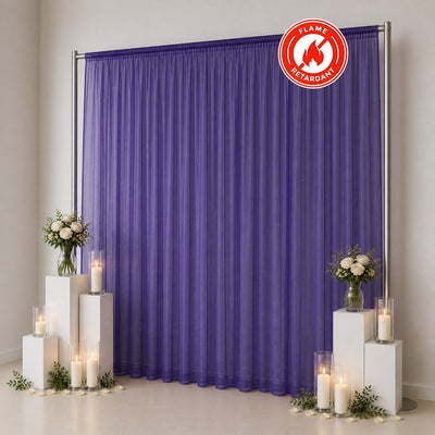 Purple flame retardant sheer curtain with wedding decor and candles