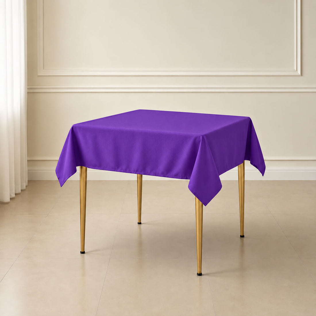 purple polyester square table overlay