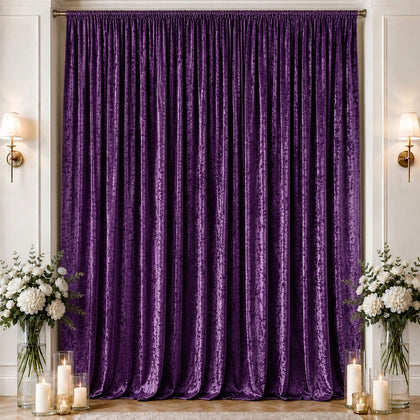 Purple Premium Crushed Velvet Backdrop Curtain 10ft x 16ft – Ceiling Drape Panel & Stage Backdrop with Rod Pocket, 70% Blackout