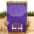 Purple wedding backdrop with white roses, gold chairs, and candle decor