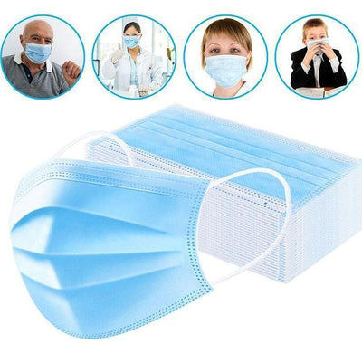 Blue disposable face masks in a box