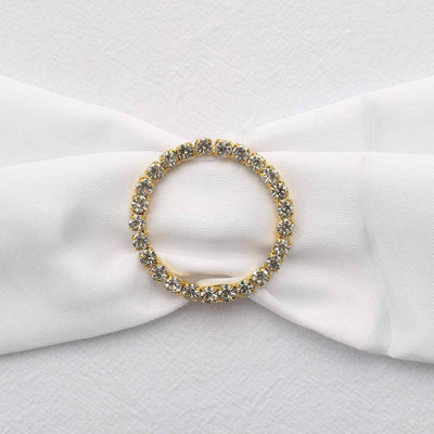 Rhinestone Circle Metal Chair Sash Band Buckle 2" Gold - Gleaming Diamond Bow Pin for Stylish Event Decor