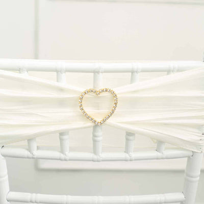 Rhinestone Heart Metal Chair Sash Band Buckle 2" Gold - Romantic Diamond Bow Pin for Wedding Chair Decor