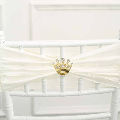 Rhinestone Metal Crown Sash Band Buckle 2" Gold - Radiant Diamond Tiara Bow Pin for Wedding Chair Decor