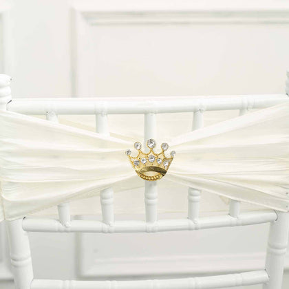 Rhinestone Metal Crown Sash Band Buckle 2" Gold - Radiant Diamond Tiara Bow Pin for Wedding Chair Decor