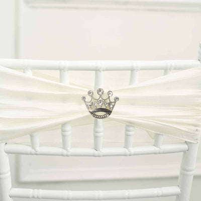 Rhinestone Metal Crown Sash Band Buckle 2" Silver - Diamond Tiara Bow Pin