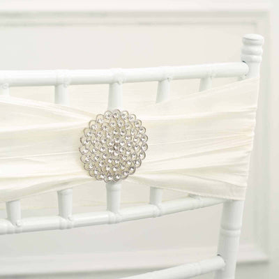 Rhinestone Metal Flower Chair Sash Band Buckle 3" Silver - Diamond Bow Pin