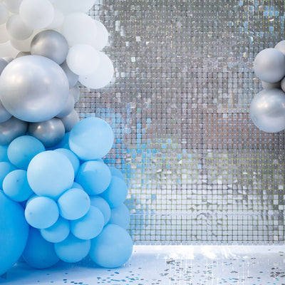 Ritzy Silver Square Sequin Shimmer Wall Photo Backdrop Panels, Party Active Spangle Wall Art Décor 24 Panels - 24sq.ft