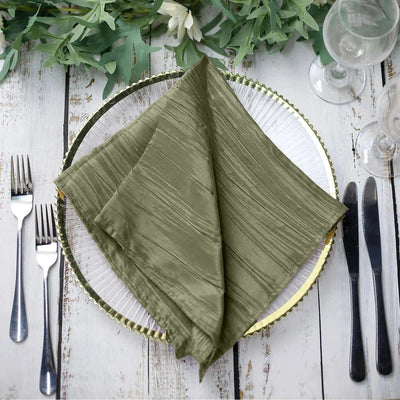 5 Pack Taffeta Napkins 20"x20" Dusty Sage Green - Accordion Crinkle Cloth Napkins