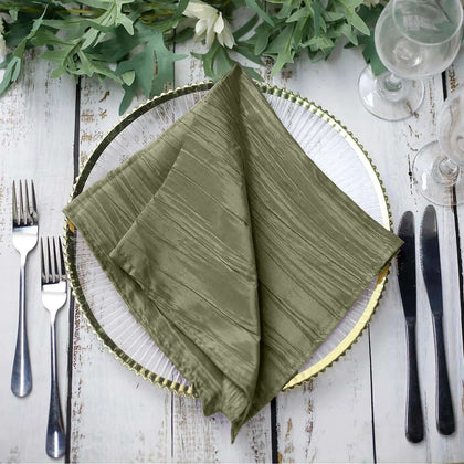 5 Pack Taffeta Napkins 20"x20" Dusty Sage Green - Accordion Crinkle Cloth Napkins