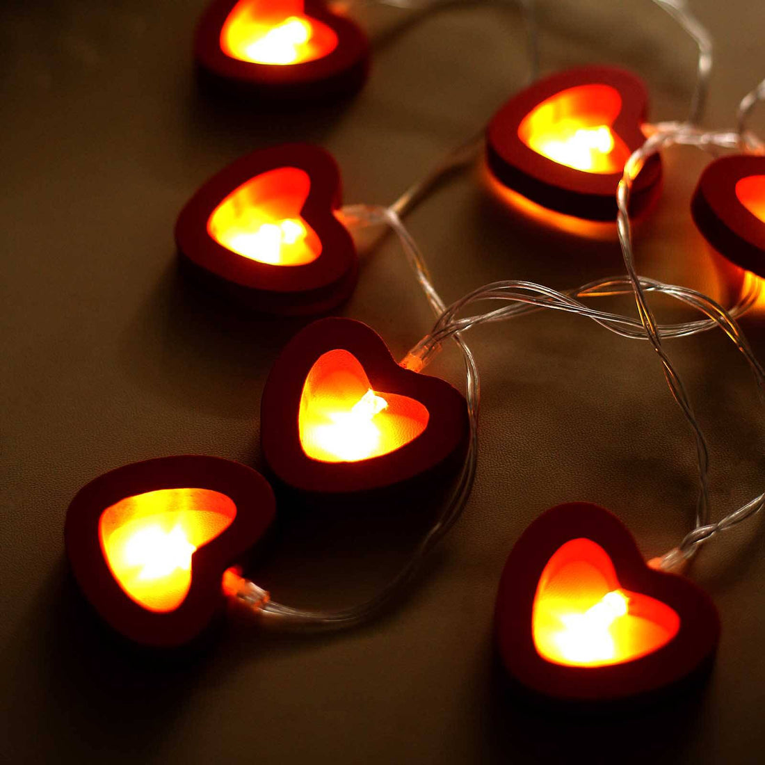 Red Wooden Heart String Lights 5ft | eFavormart