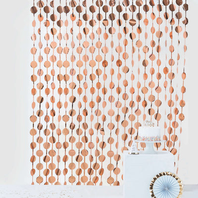 Rose Gold Round Chain Foil Fringe Curtain Party Backdrop, Metallic Rose Gold Tinsel Streamer Party Decor - Door Window Foil Curtain 3ftx6.5ft